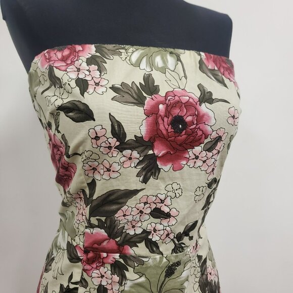 Vintage Peep Studio Womens Strapless Floral Mini Dress Size 7 Romantic Bias Y2K - Picture 2 of 11